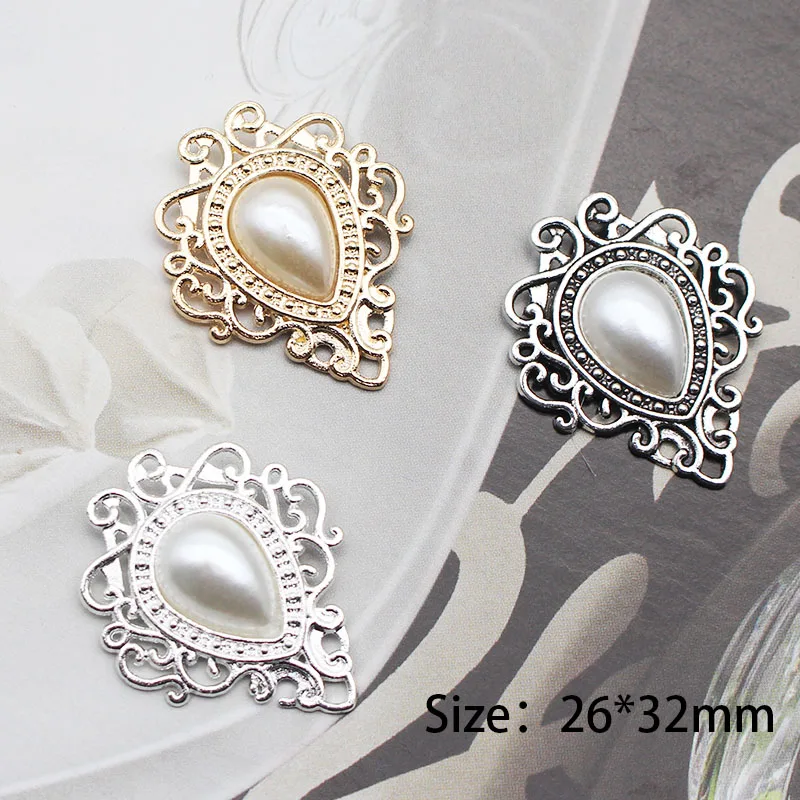 10pcs Water Drop Pearl Alloy Jewelry DIY Cut-out Clothing Hand-Stitched Flat Bottom Decorative Accessories