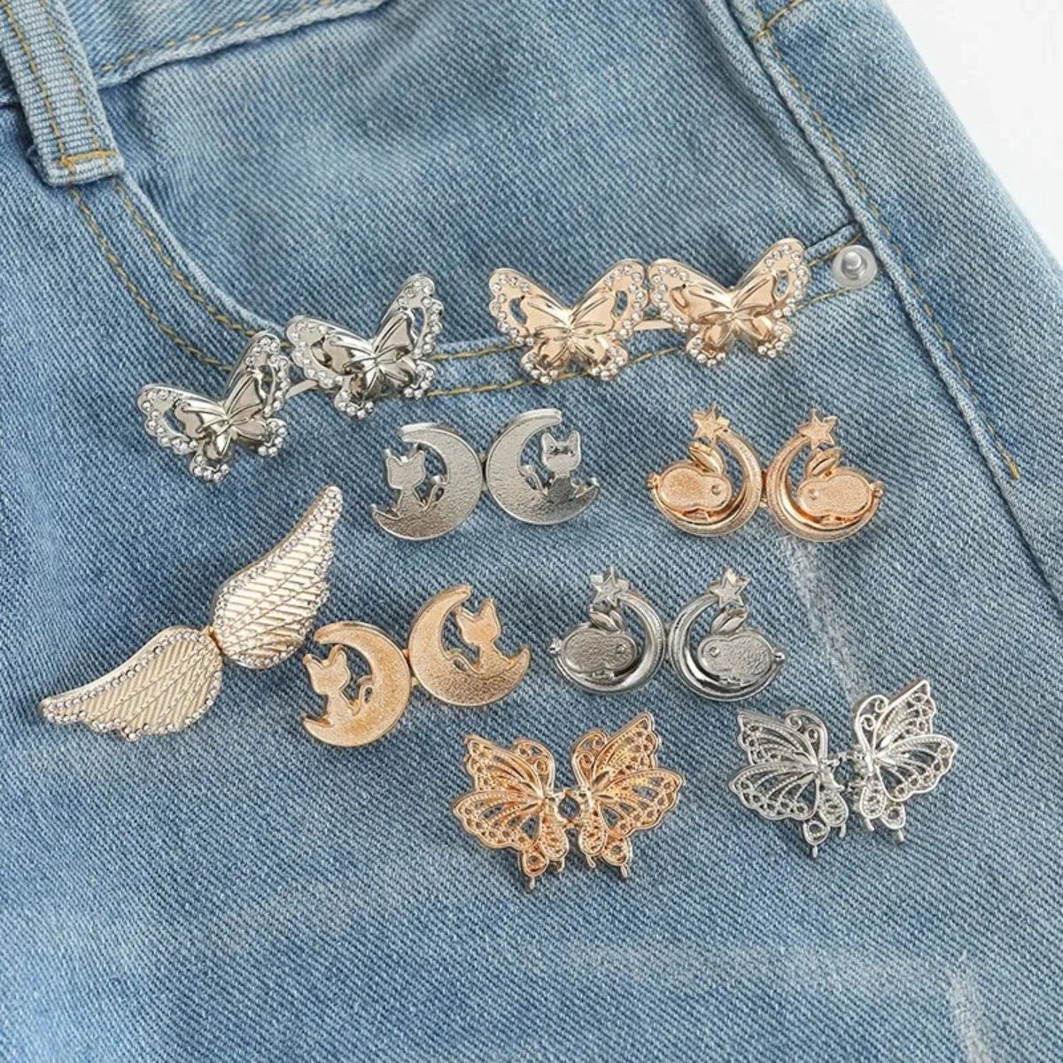 Boutons réglables pour jeans, clips pour pantalons et jupes, boucle de serrage de taille, bouton-pression, ajusteur de taille, bouton papillon, fournitures vestimentaires