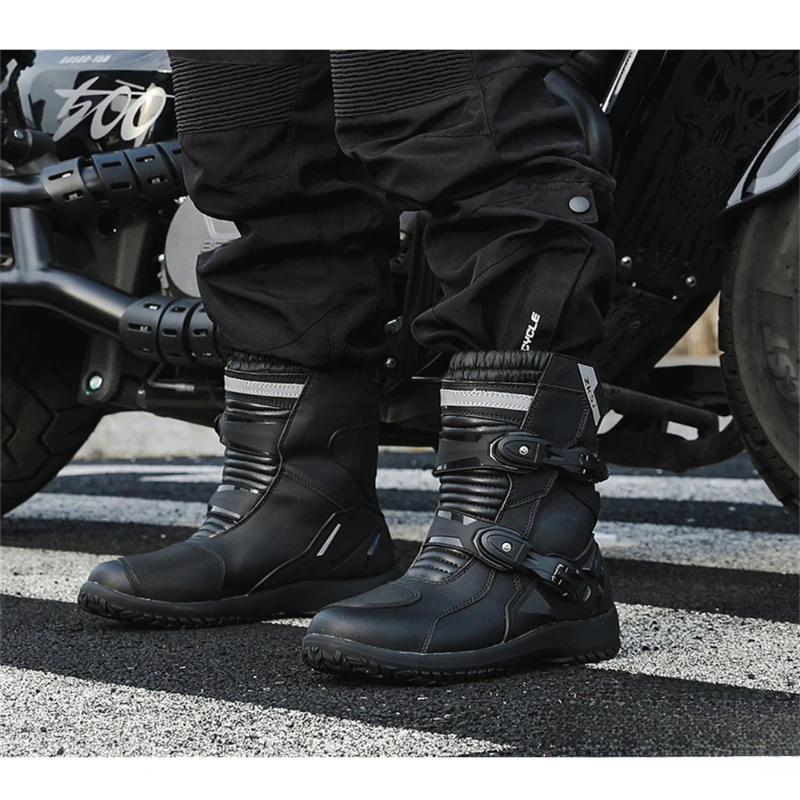 Men's ADV Adventure Motorcycle Boots Vintage Waterproof Leather Anti-fall Items Anti-slip High Top Motocross Rally Rider Shoes