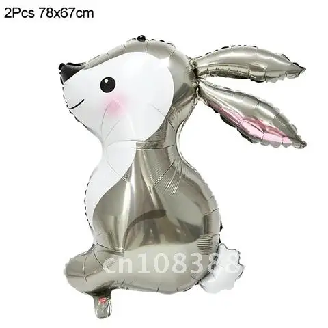 

2pcs Bunny Forest Jungle Animal Helium Globos Gray Rabbit Foil Balloon Long Ears Baby Shower Easter Birthday Party Decorations