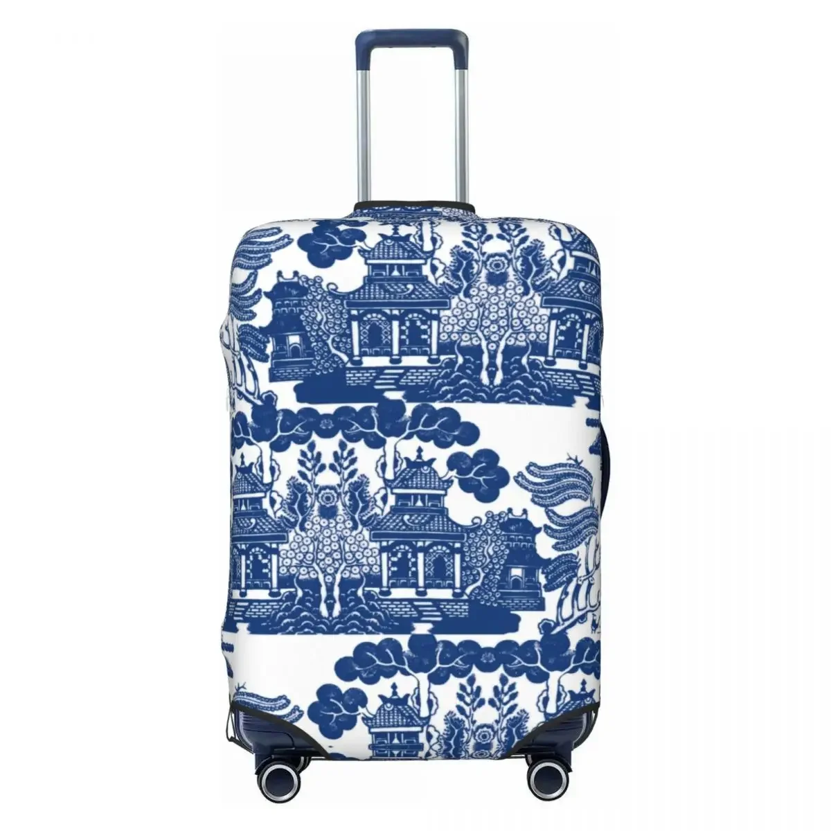 

Custom Blue Willow Chinoiserie Blue And White Porcelain Inspiration Travel Luggage Cover Suitcase Cover Protector Fit 18-32 Inch