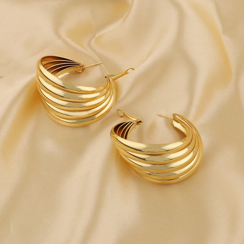 

Punk Vintage Smooth Metal Minimalist Stainless Steel Earrrings for Women Gold Color C Shape Earrings Girls Party Jewelry Gifts