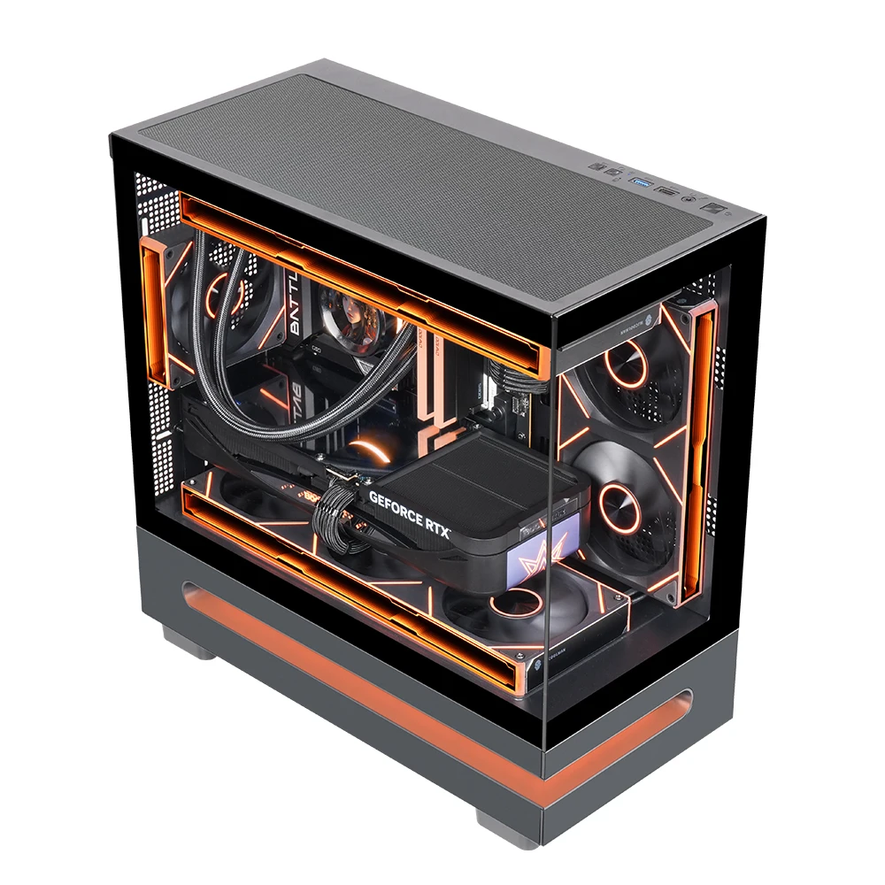 WJCOOLMAN Star Isle MATX/ITX RGB Light Strip 360 Water Cooler PC Case Sea View Room Desktop Computer Chassis Gabinetes gamer