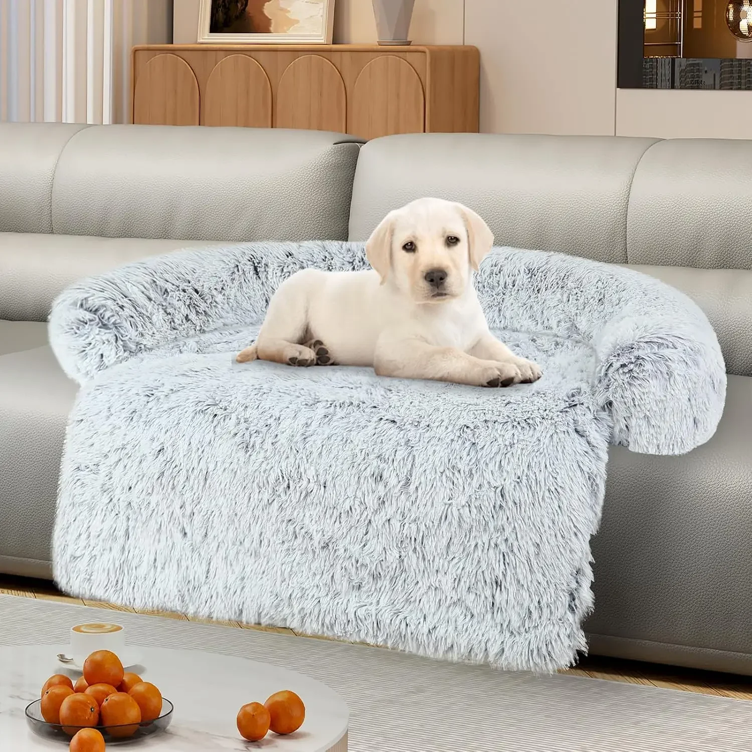 Calming Dog Bed Fluffy Plush Dog Mat for Furniture Protector with Cozy Raised Edge for Large Medium Small Dogs and Cats