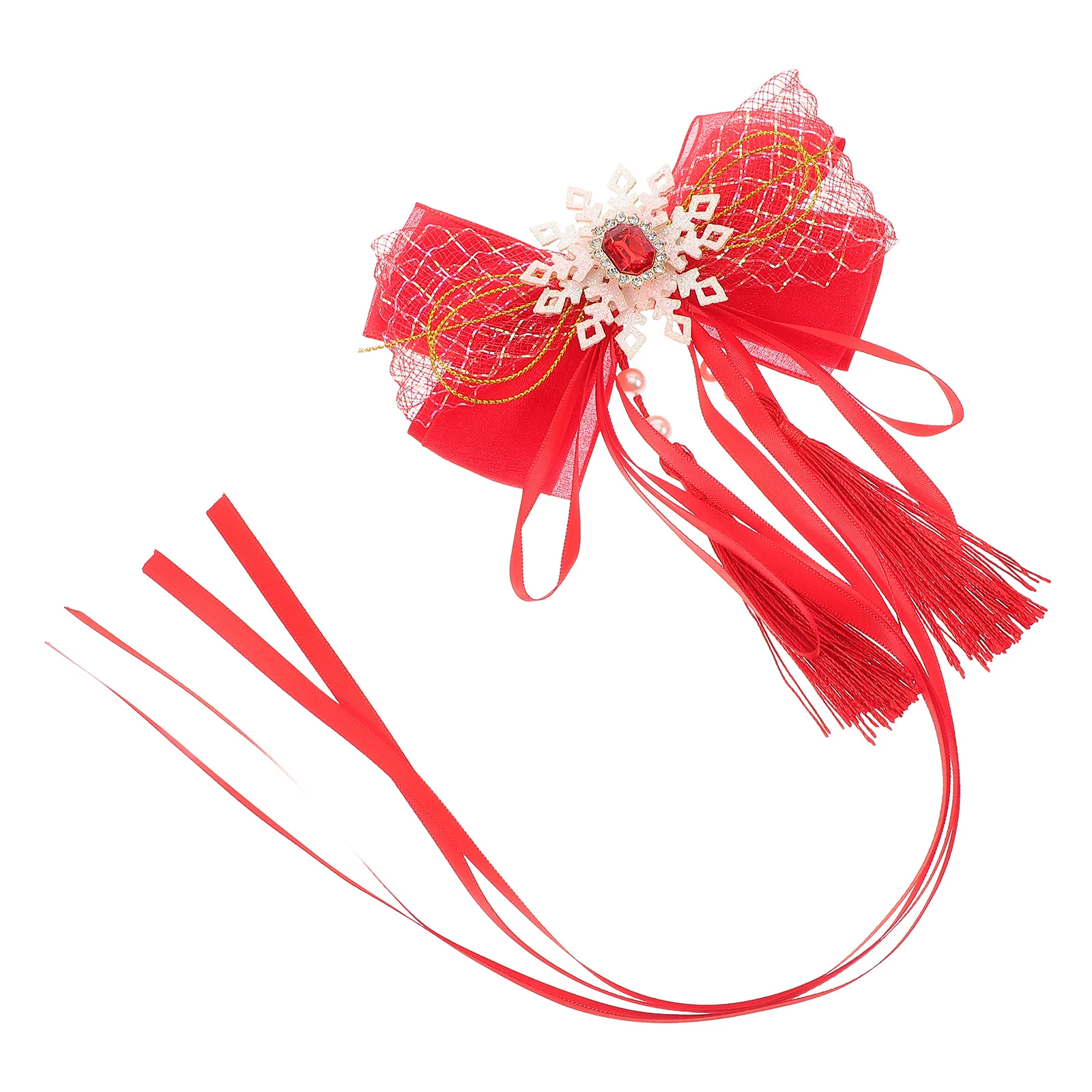 

Children Hair Accessories Girls New Years Clips Gauze Bow Red Yarn Hanfu Fashion Design Durable Secure Versatile Usage Bow Clips