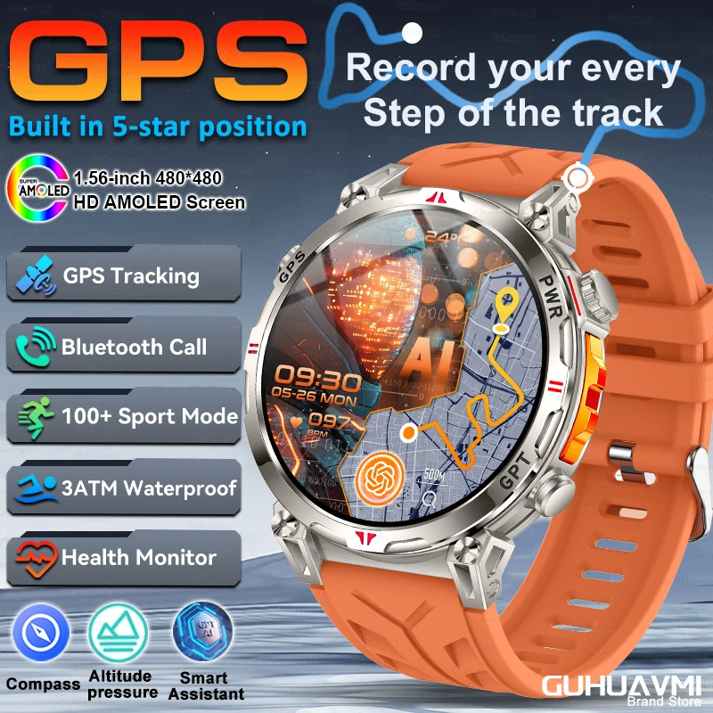 

2025New GPS Smart Watch AMOLED 650Mah 3ATM Waterproof Fitness tracking BT Call Professional Sports Smartwatch For Men Women GPS