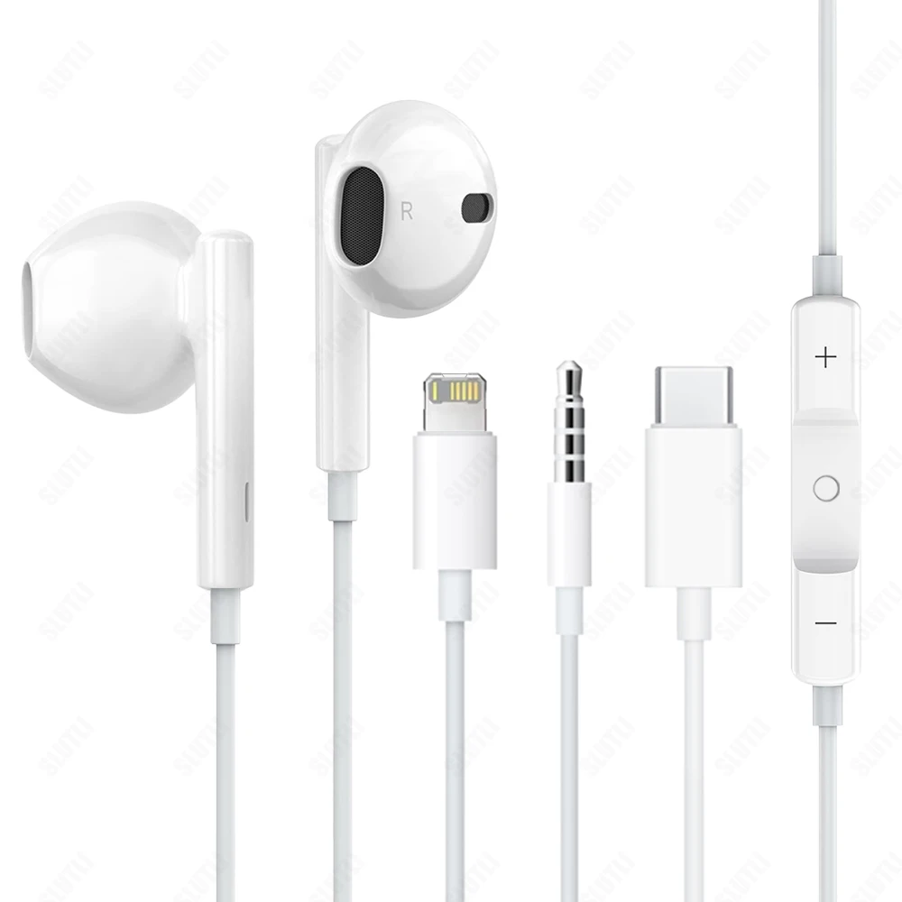 Original Wired Earphones For iPhone 15/14/13/12/11 Pro Max 7/8Plus X/XR/XS iPad In-Ear Earbud For Lightning USB C 3.5mm Earbuds