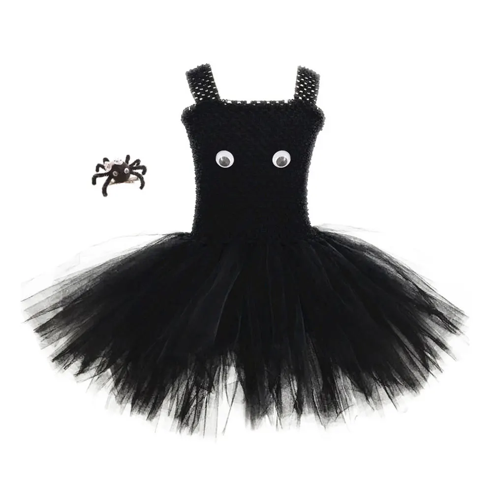 

Halloween Girls Spider Tutu Dress Hair Clip Kids Costume Sleeveless Dress Up Skirt Cosplay Set Breathable Friendly