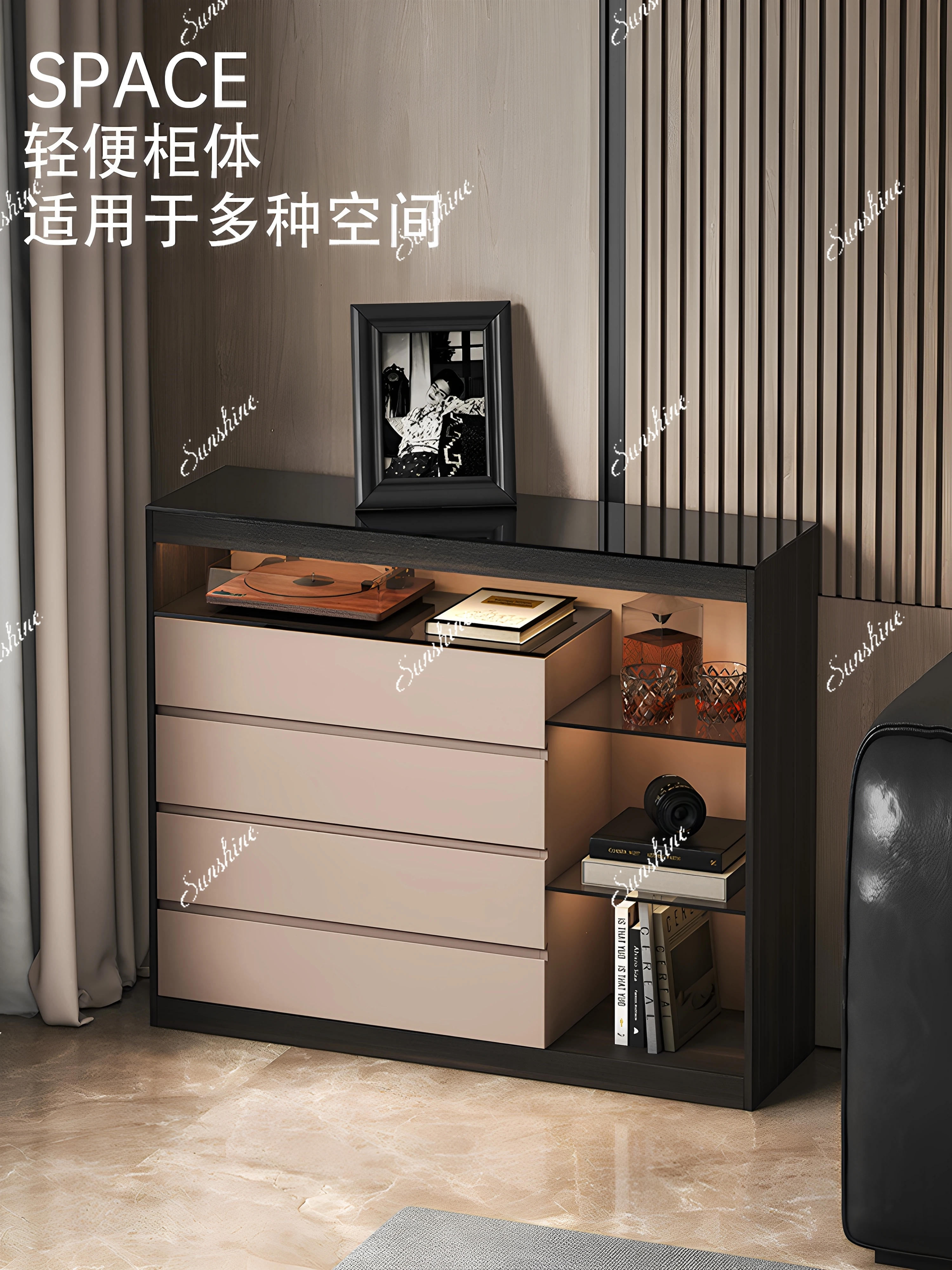 Italian high-end light luxury living room locker bedroom bedside cabinet