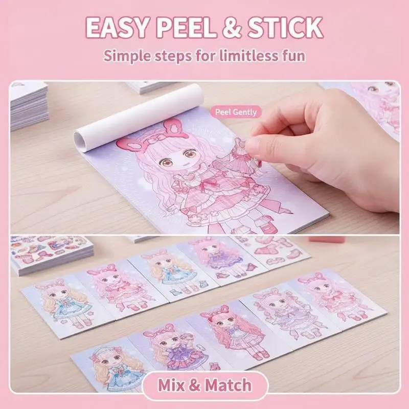 Waterproof Princess Dress Up Sticker Book for Kids No-cut DIY Makeup Costume Stickers Perfect Travel Activity for Girls