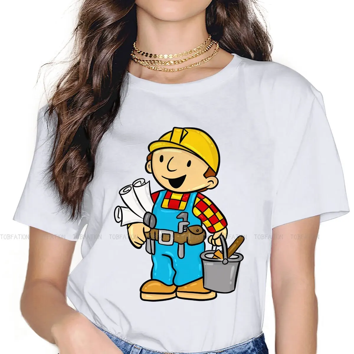 Bob the Builder Cartoon Women T Shirt Can We Fix It Funny Repair Man Female Tops Harajuku Funny Tees Ladies 4XL Oversized Tshirt