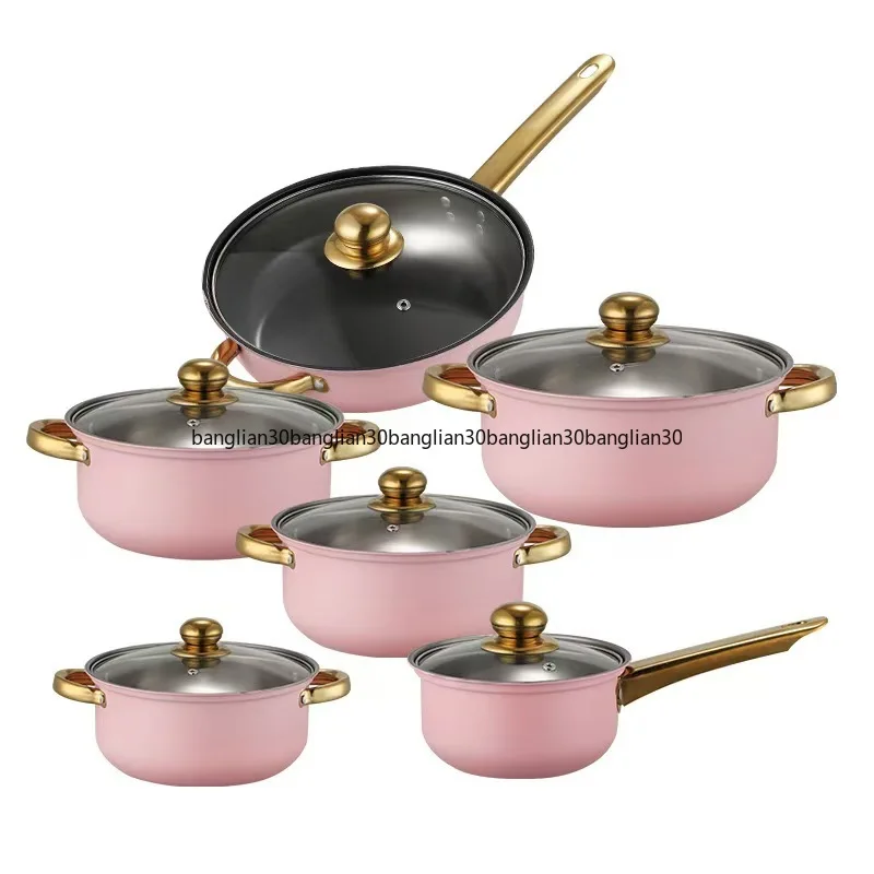 

Набор кухонной посуды Кастрюли из нержавеющей стали Набор из 12 предметов Кастрюля для молока Кастрюля для супа Сковорода с антипригарным покрытием