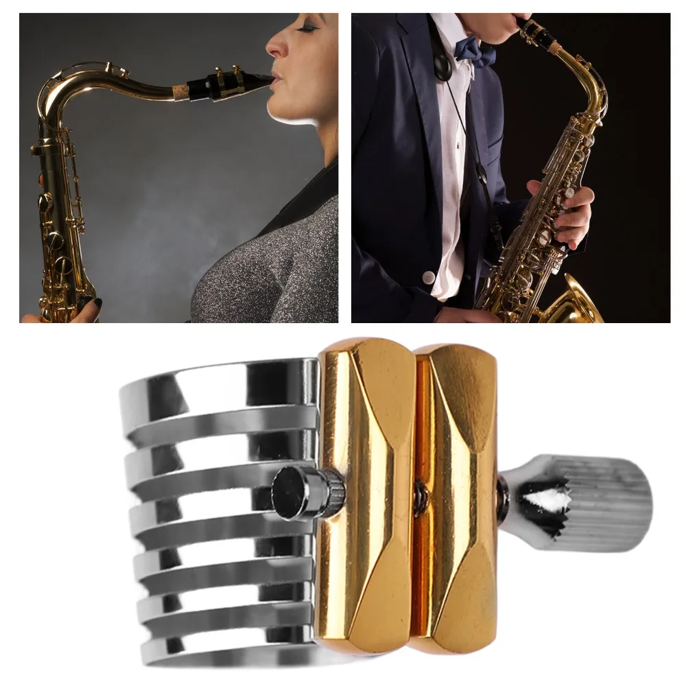 Professional Stainless Steel Alto Sax Ligature Silver+Golden Saxophone Ligature Replacement Ligature For Alto Saxophone