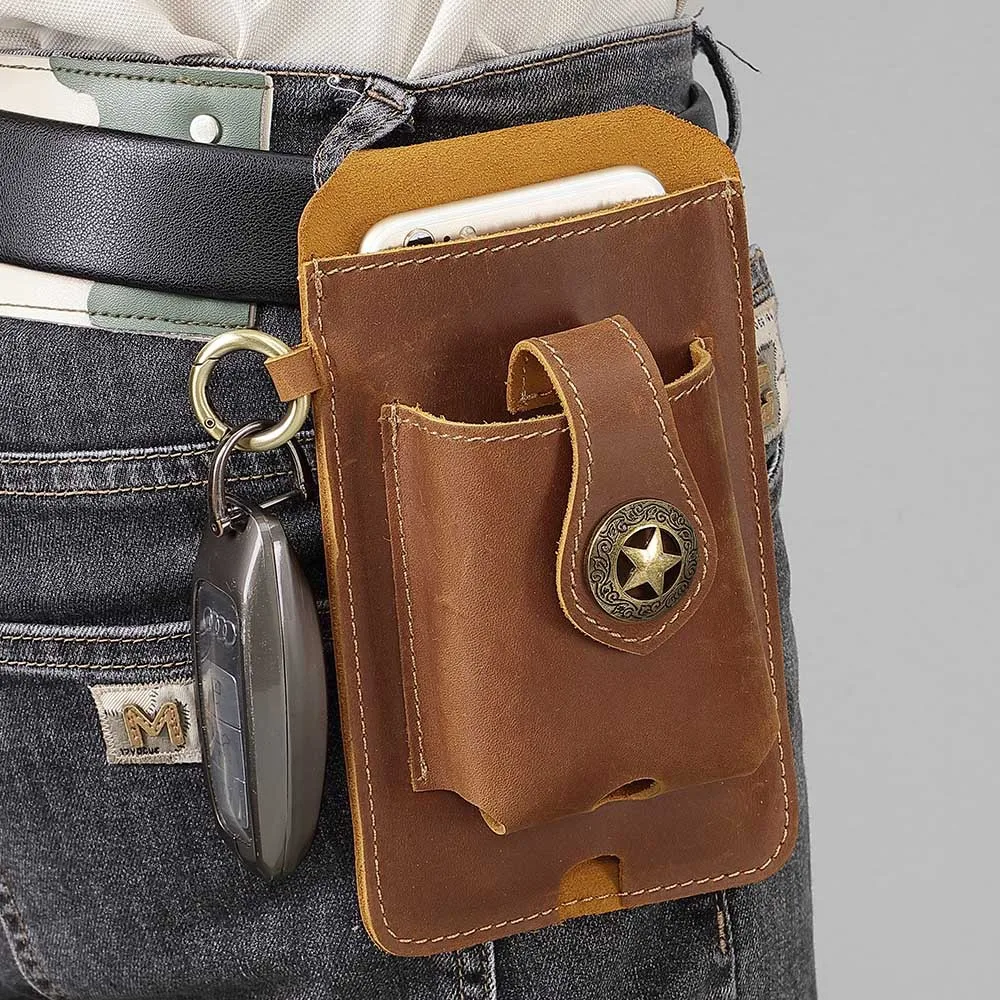 

YL-403 Head Layer Cowhide Men's Leather Waist Bag with Leather Belt, Cowhide Outdoor Mobile Phone Waist Hanging Bag