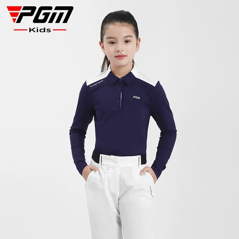 Pgm meninas golfe manga longa t camisas de golfe wear para crianças confortável pele amigável tecido esportivo roupas infantis yf548