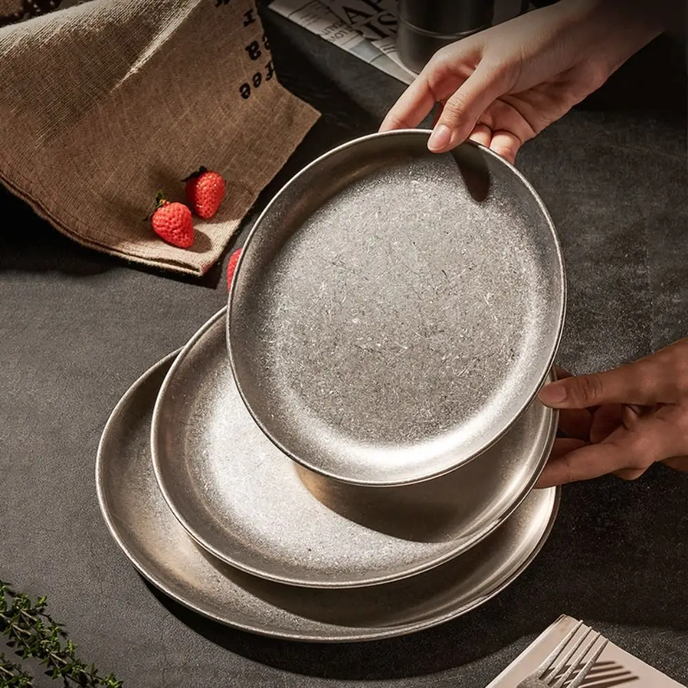 

Tableware Stainless Steel Steak Plate Vintage Durable Sushi Plate Classical Multi-Function Western Dish Grilled Plate