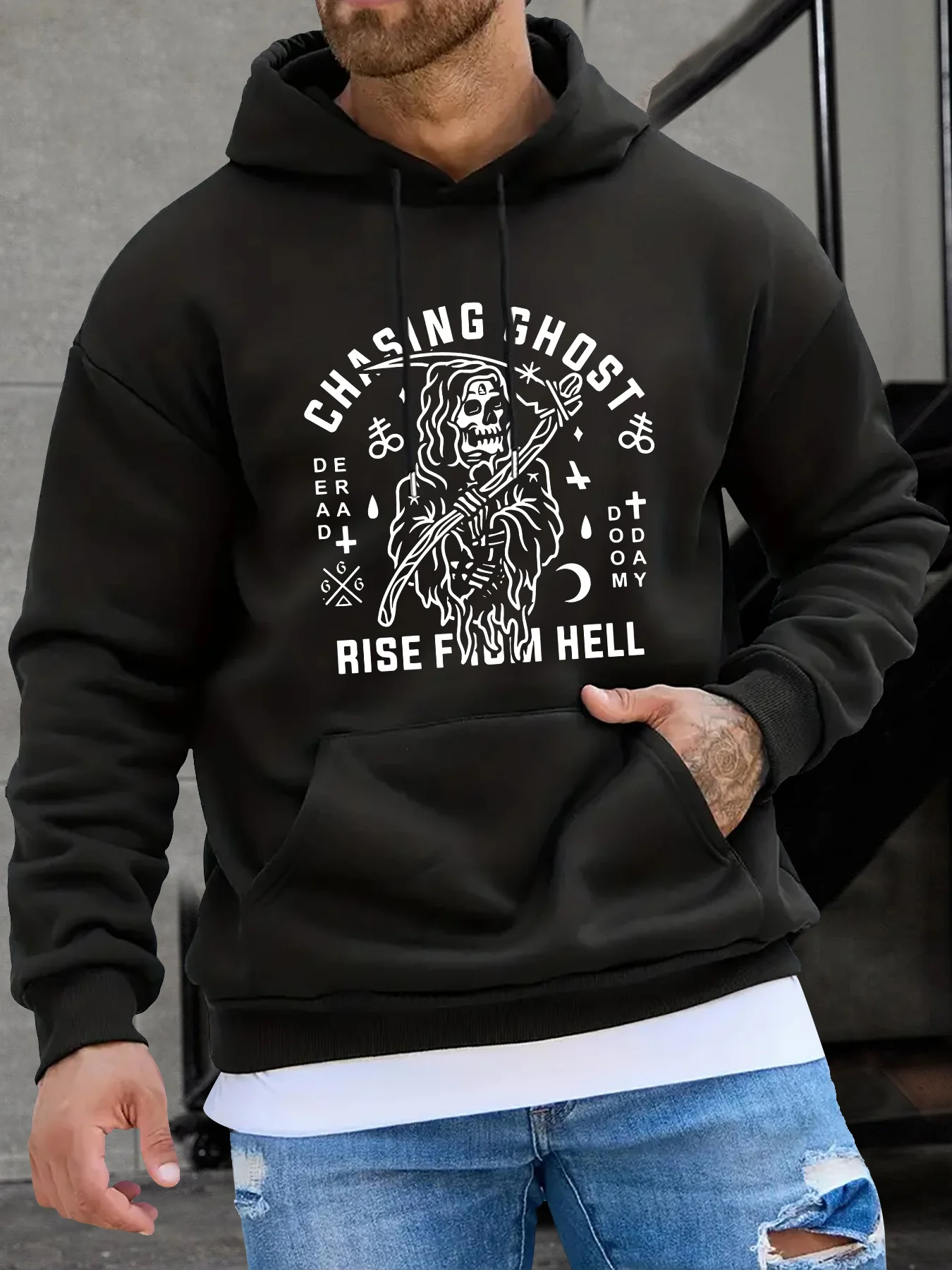 

Skull Graphic Printing Autumn and Winter Pure Cotton Men's and Women's Hoodies Casual Outdoor Street Sports Loose Training Brand