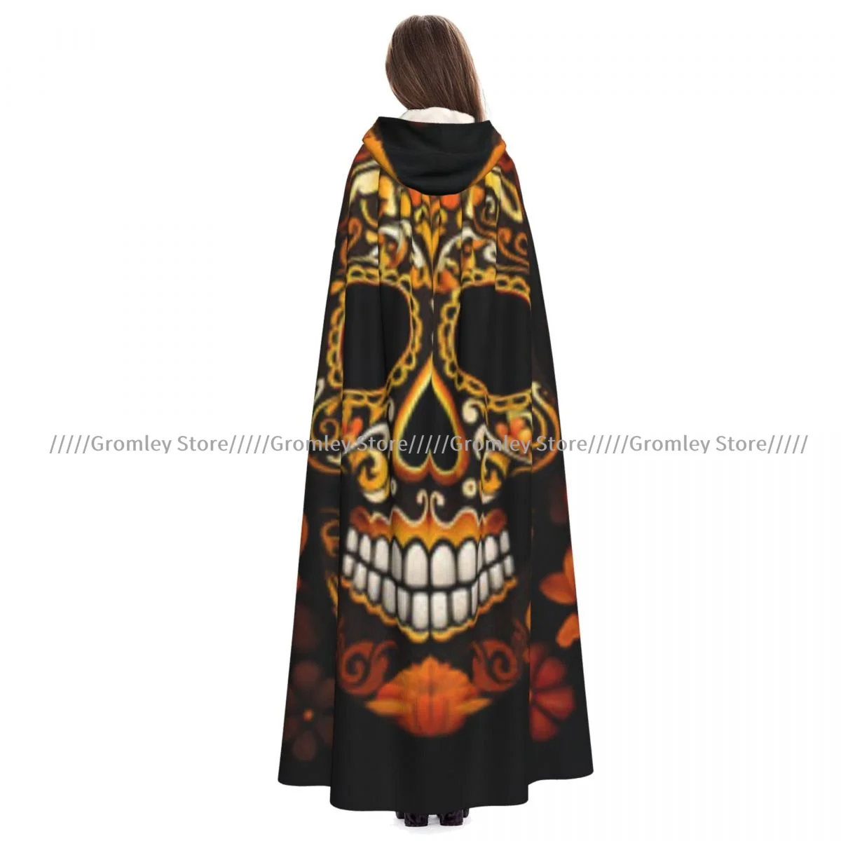 Unisex Halloween Cloak Latin American Heritage Skull Day Of The Dead Cape Hooded Medieval Costume Witch Wicca Vampire