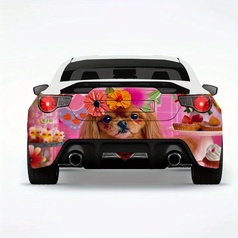 

Цветок - Корона Собака Вечеринка Автомобильная наклейка Виниловая наклейка на заднюю часть автомобиля, водонепроницаемые самоклеящиеся виниловые наклейки для хвоста и бампера автомобиля,