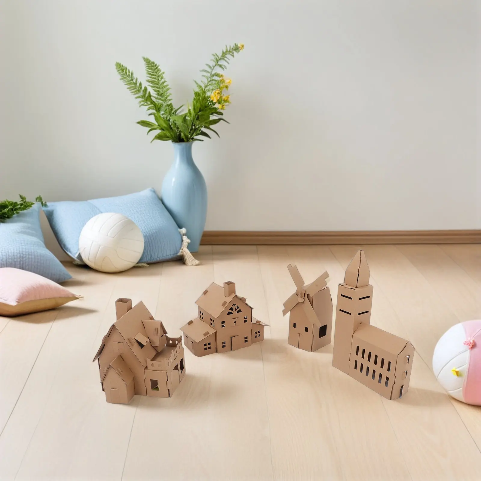 4 Sets Mini Kit For Kids Diy Cottage Blank Paintable Design Preschool Activity Craft Building Set Cardboard Craft Kit Kids Play