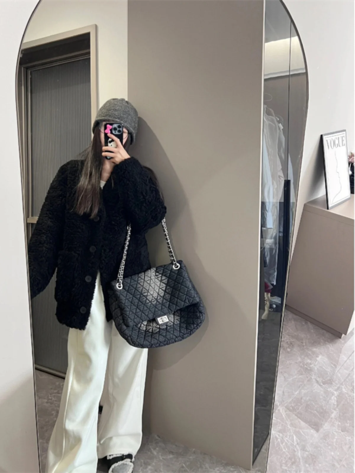 Autumn and Winter Bag 2024 New Ink Dyed Denim Hobo Bag Rhombus Chain Bag Short Trip Shoulder Messenger Bag