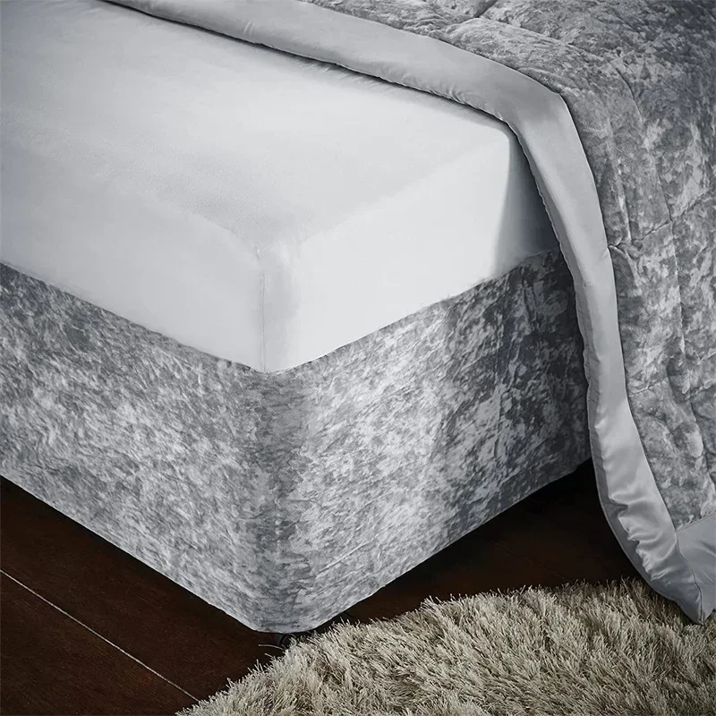 4 Sides Bed Skirt-Fit Jersey Knit & Stretchy Wrap Around with Beige Platform-Soft Premium Microfiber-12.6 Inch Drop Bedspread