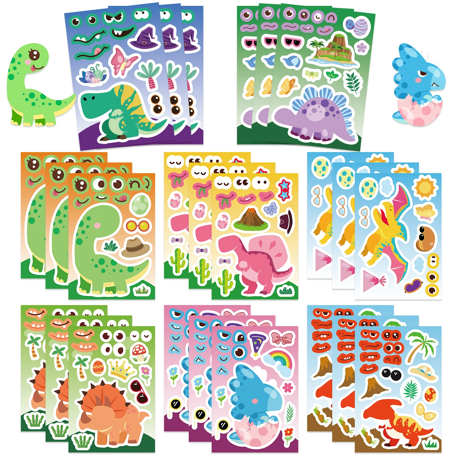 8/16/24PCS Creative Dinosaur Cartoon Collage Stickers DIY Game Stickers Animal Craft Laptop Skateboard Stickers