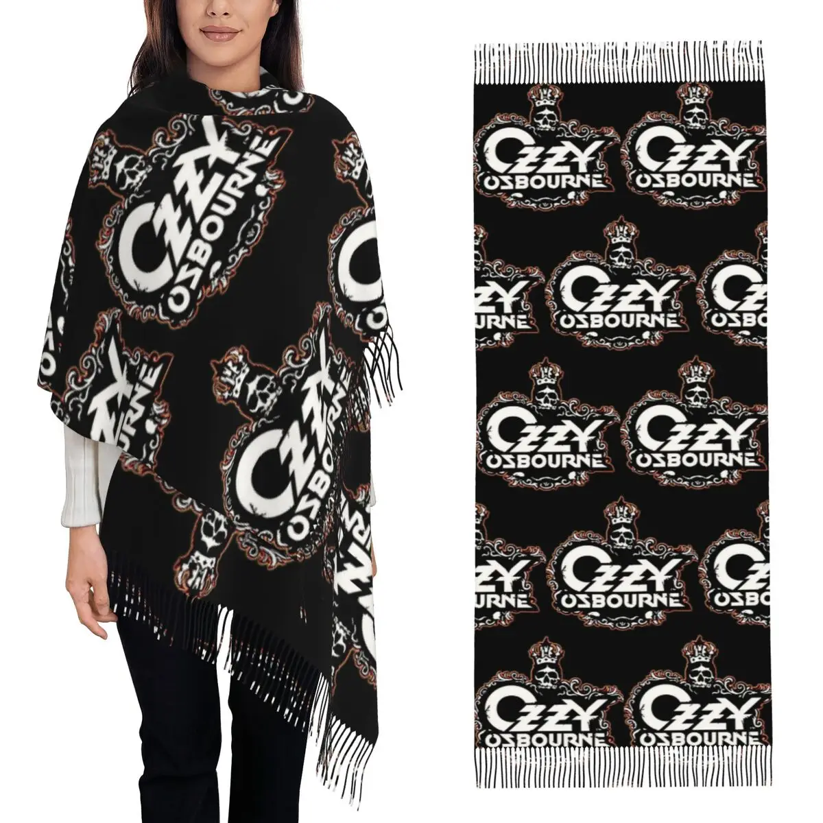 

Хеви-метал-рок Оззи Осборн, шарф, шарфы с кисточками, женские мягкие теплые шали и накидки, длинная осенне-зимняя шаль