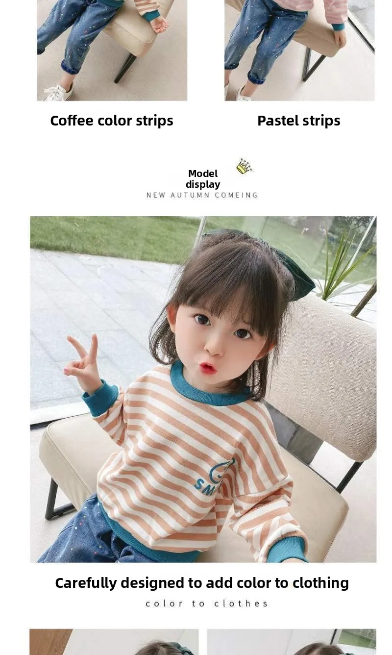 2026 Mädchen Langarm Gestreiftes Oberteil Frühling Herbst Locker Sitzendes T-Shirt Sweatshirt Hybrid Atmungsaktiv Bequem Dünner Stoff Kleinkinder – Detail 7