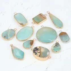 1pcs Natural Amazon Stone Pendant DIY Amazonite Charms Pendants Necklace Earring Bracelet Connectors for Jewelry Making Findings