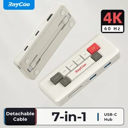 RayCue-concentrador de red USB 128K de bolsillo, adaptador con Cable desmontable, tipo C a HDMI, 4K, 100W, para portátil MacBook, Lenovo, HP