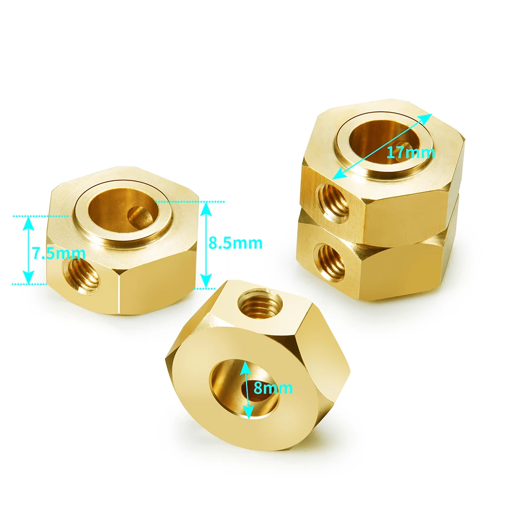 MIBIDAO 4Pcs Brass Hex Adapter Counterweight for Axial SCX6 AXI05000 Wrangler AXI05001 Trail Honcho 1/6 RC Car Upgrade Parts