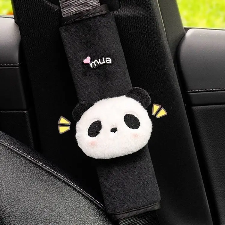 Cute Cartoon Panda Plush Universal Car Steering Wheel Cover Auto Seat belt Cover Imitate Lamb Wool Winter Car Accessories