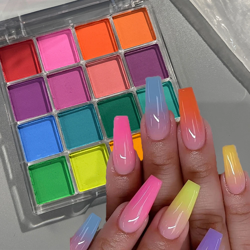 16 ألوان الصلبة بات أومبير مسمار بريق مسحوق سهلة التدرج اللوحة بات بات DIY بها بنفسك الفرنسية مسمار مانيكير البولندية الديكور مسحوق