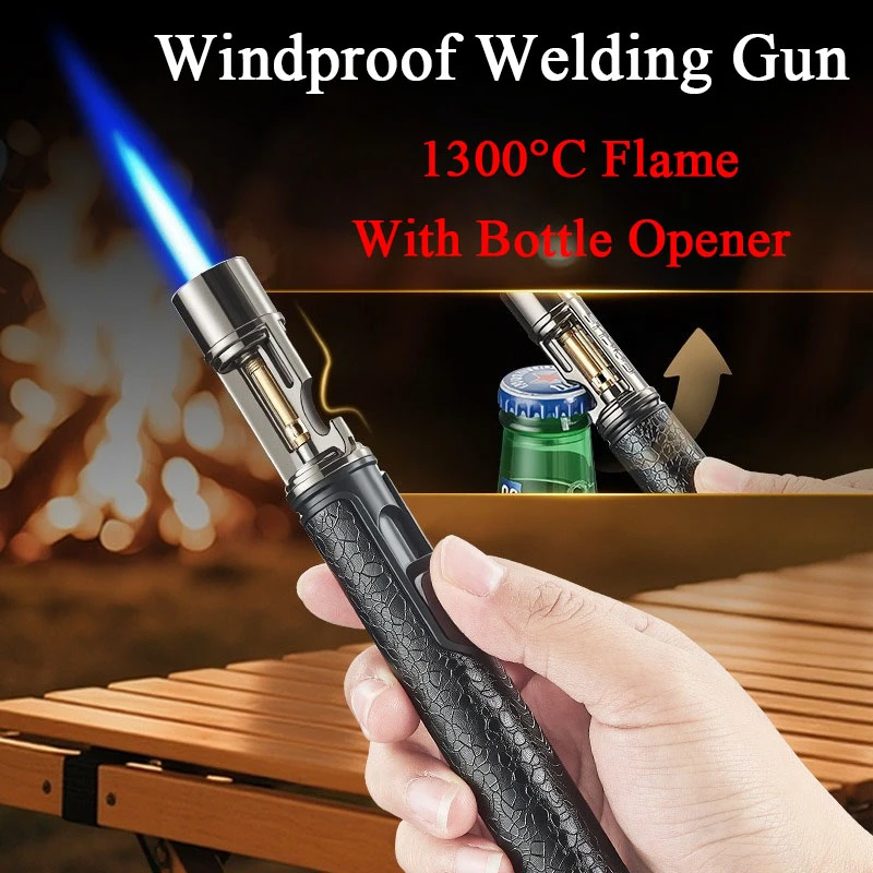 

High Temperature 1300°C Butane Gas Lighters Windproof Blue Adjustable Flame Pen Style Welding Gun Lighter With Bottle Opener