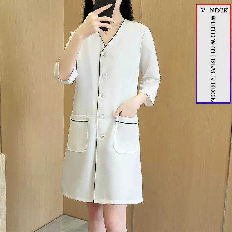 Fashion Korean Style Nurse Coat Doctor Uniform Clinic Carer Vneck Blouse Ladies Plus Size Sexy Scrub Tops Lab Beauty Uniform New