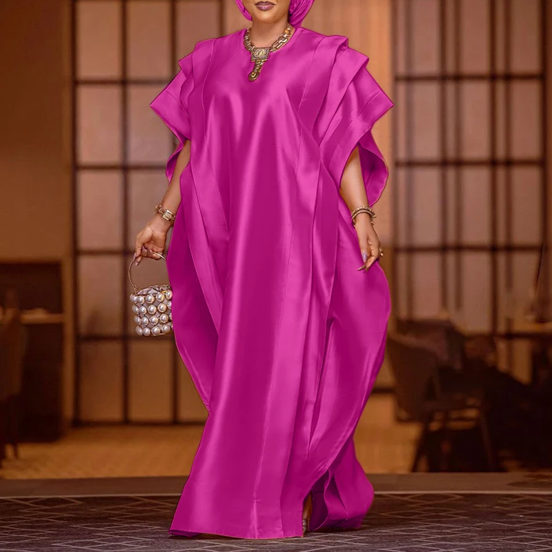 

VONDA Oversize Elegant Maxi Dress Autumn 2025 Women Short Sleeve Ruffled Satin Silk Party Sundress Casual Loose Solid Vestidos