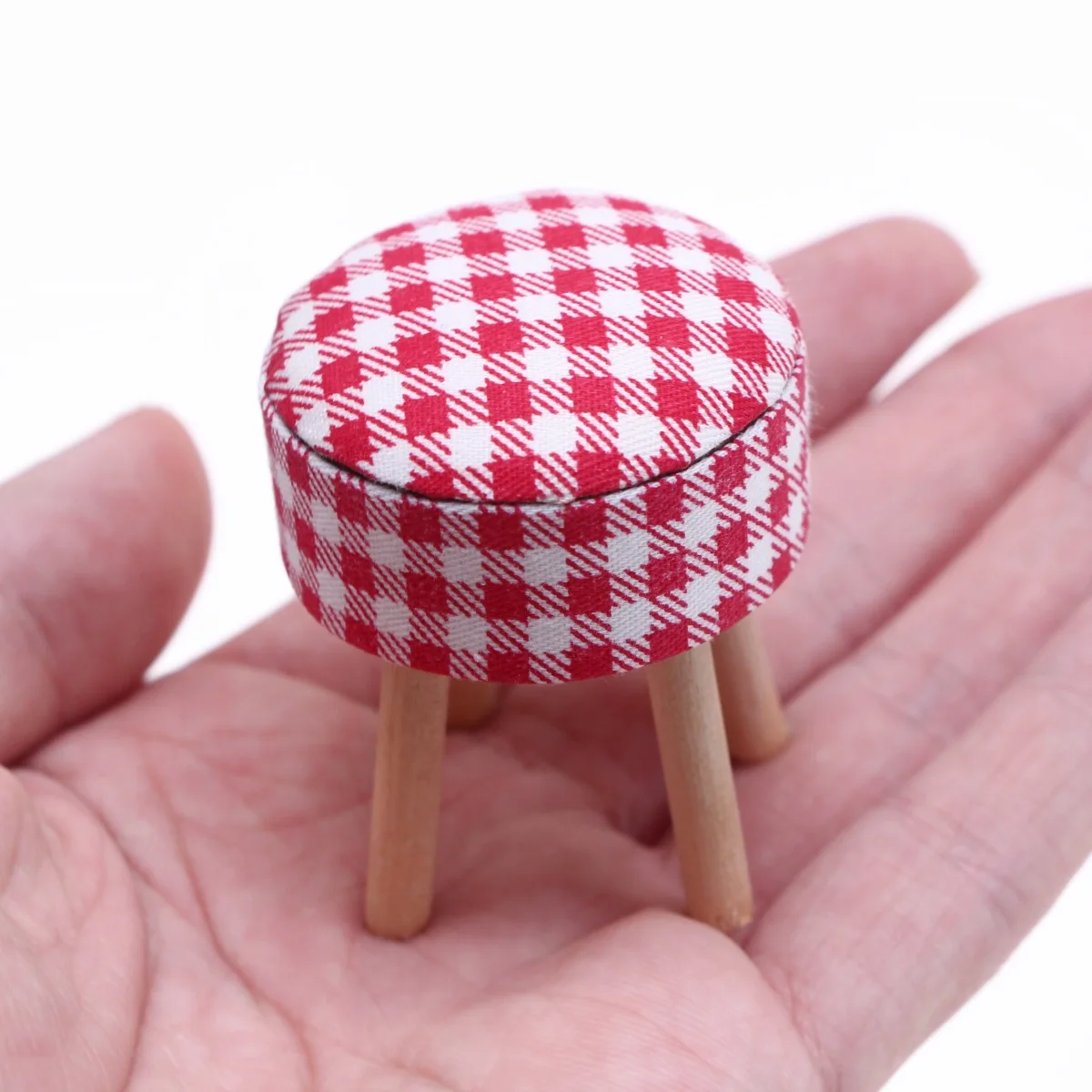 Doll house mini solid wood furniture small round bench, miniature dressing bar cloth stool BJD home scene ornament