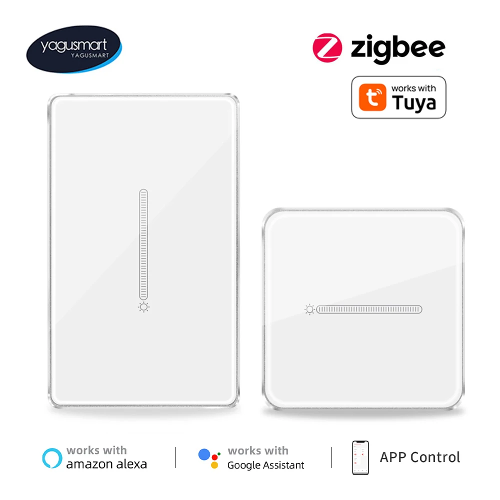 Yagusmart Zigbee 1 Gang Smart Dimmer Light Switch Work with Tuya APP Remote Control US EU Standard Switch Percentage Control