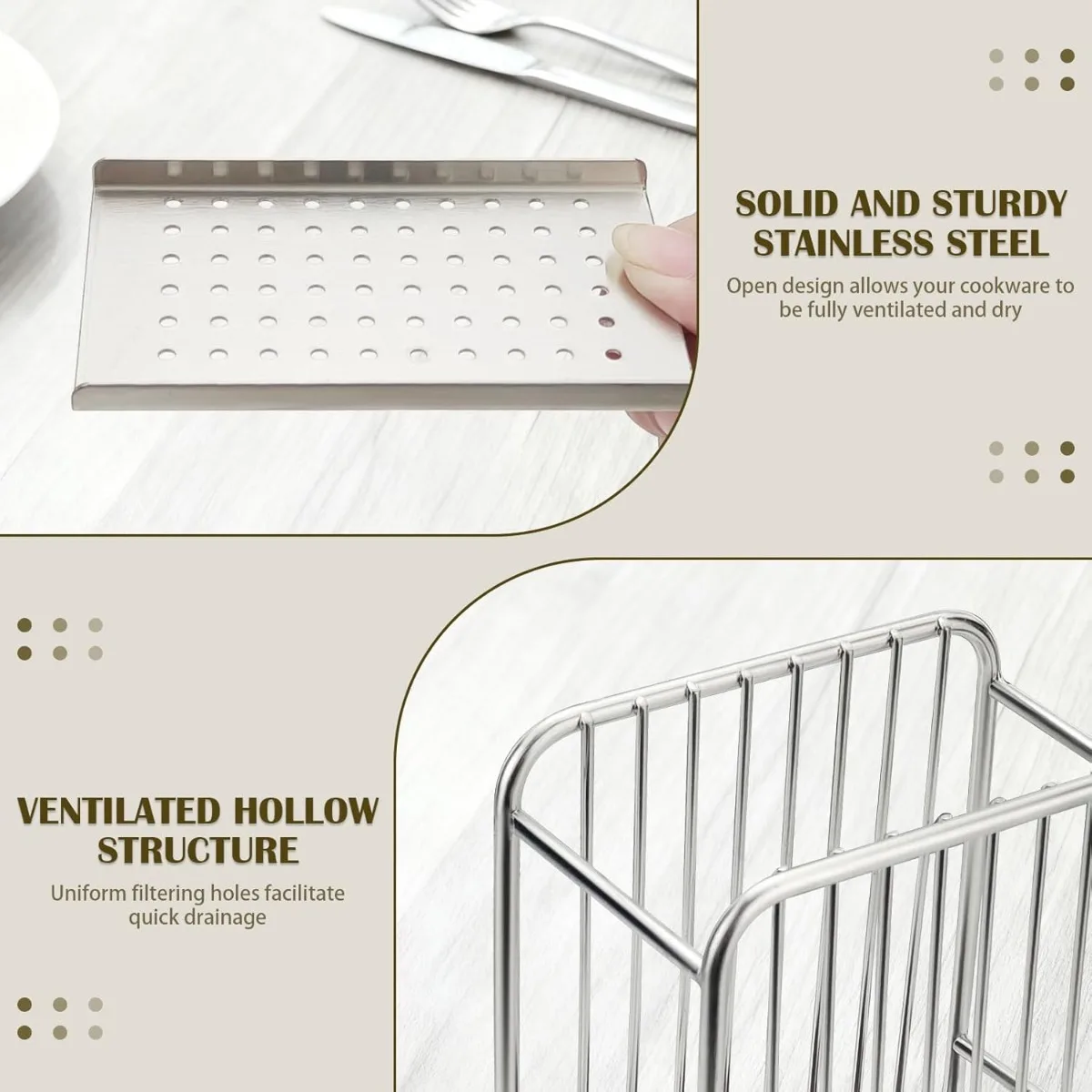Kitchen Organizer Utensil Holder Stainless Steel Cutlery Rack Rustproof Drainer Basket Countertop Storage for Chopstick Spoon 6
