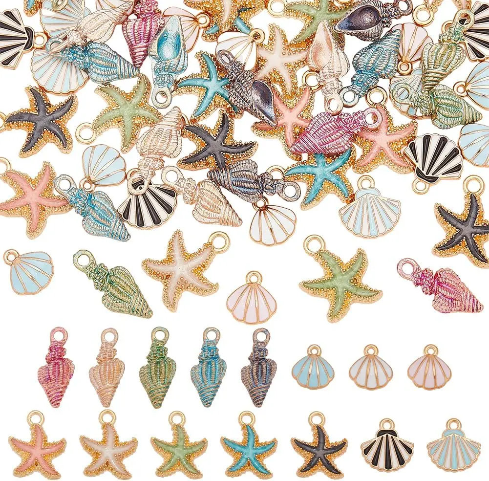 

Theme Charms Shell Conch Starfish Alloy Ocean Life Pendant with Loop Assorted Enamel Starfish Seashell Pendant