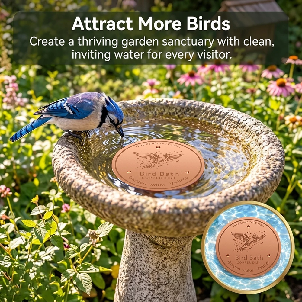 Copper Bird Bath Floating Disk, Thick Reinforced Metal Water Float with Engraved Flying Eagle Design for Garden Outdoor