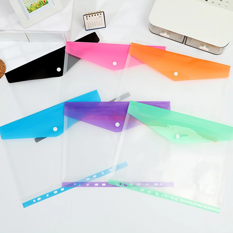 15PCS Random Mix Color Plastic File Bag Binder Pocket A4 Size Transparent Document Organizer Suitable for Home Office School ZYF