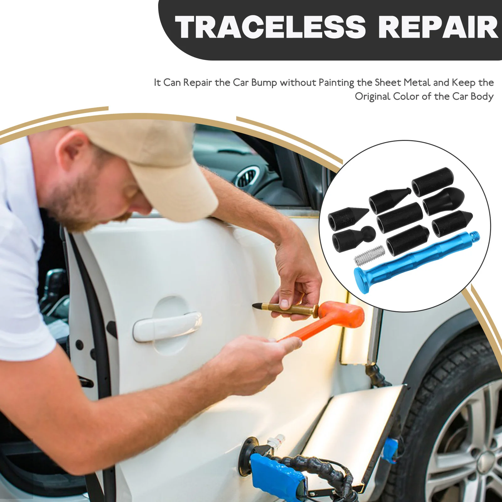 1Set Car Dent Removal Tap Down Pen Durable Body Repair Dent Removal Tools Kit Replacement Tips Auto Repair Tool