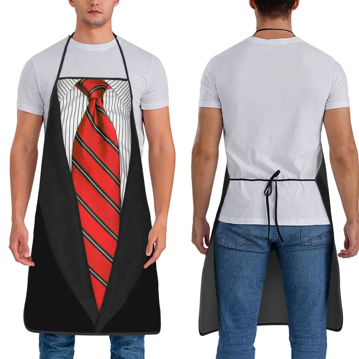 

Костюм! Реалистичный костюм и галстук, повседневные графические фартуки, стол для шеф-повара, приготовления пищи, выпечки, водонепроницаемый нагрудник, кухонный сарафан для чистки