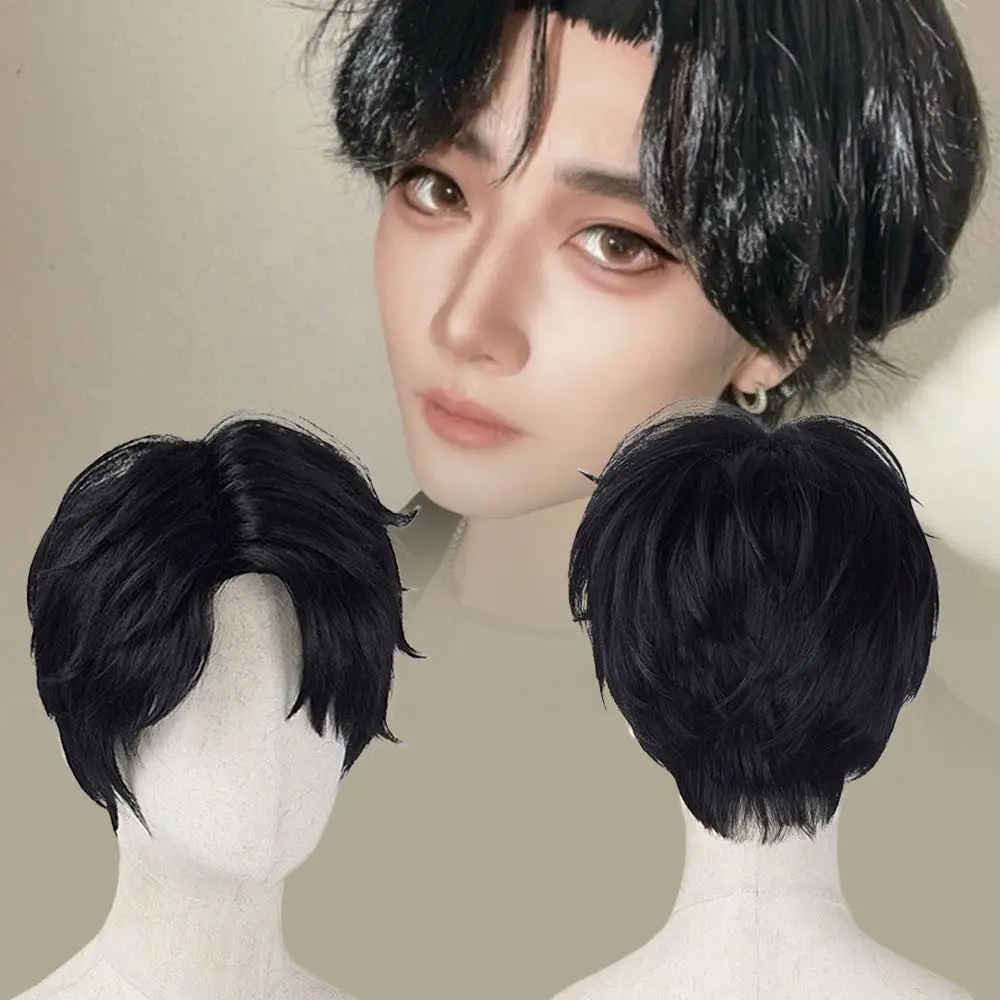 Perruque de Cosplay Cool Boy de haute qualité, cheveux synthétiques noirs résistants à la chaleur, accessoires de perruques de personnage d'anime