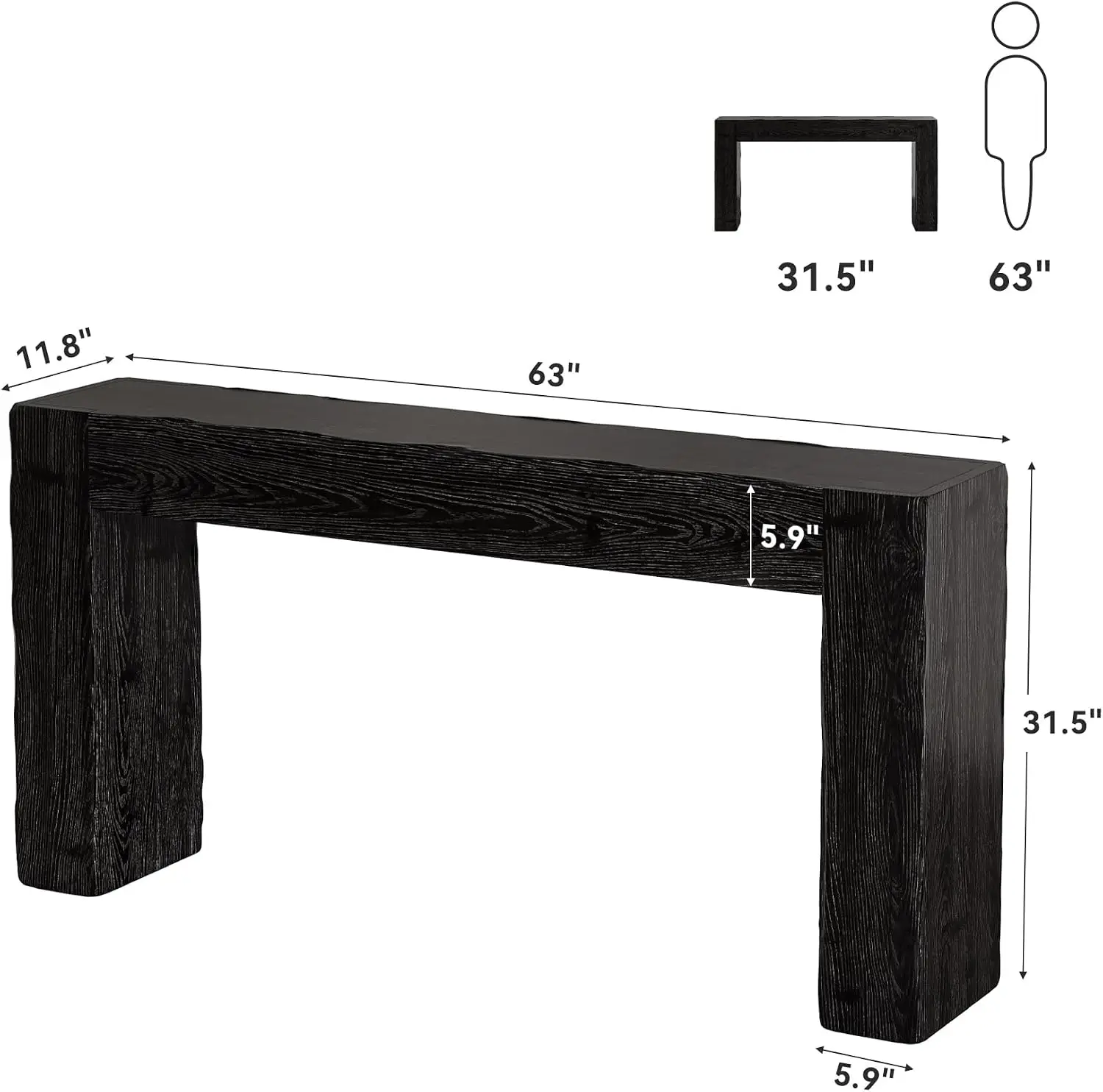 Solid Wood Console Table, 63-Inch Farmhouse Sofa Table Behind Couch for Entryway, Living Room, Foyer, Easy Assembly