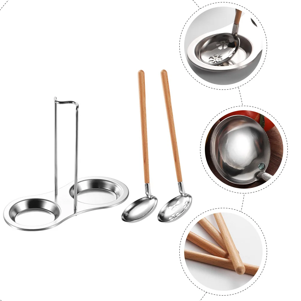 

Soup Spoon Colander Set Stainless Steel Ladle Holder Slotted Rest Cooking Utensil ganizer Ramen Tool Kitchen Bar Accessories