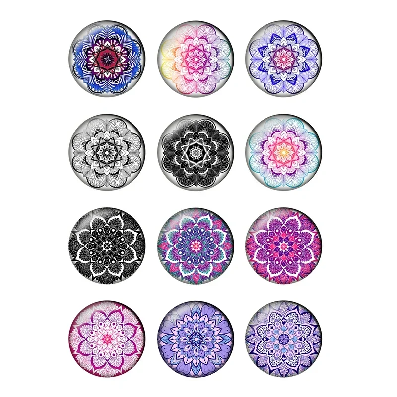 12pcs Mandala Flower Round Photo Glass Cabochon 8mm 10mm 12mm 14 16 18 20 25mm Demo Flat Back DIY Jewelry Making Supplies T044