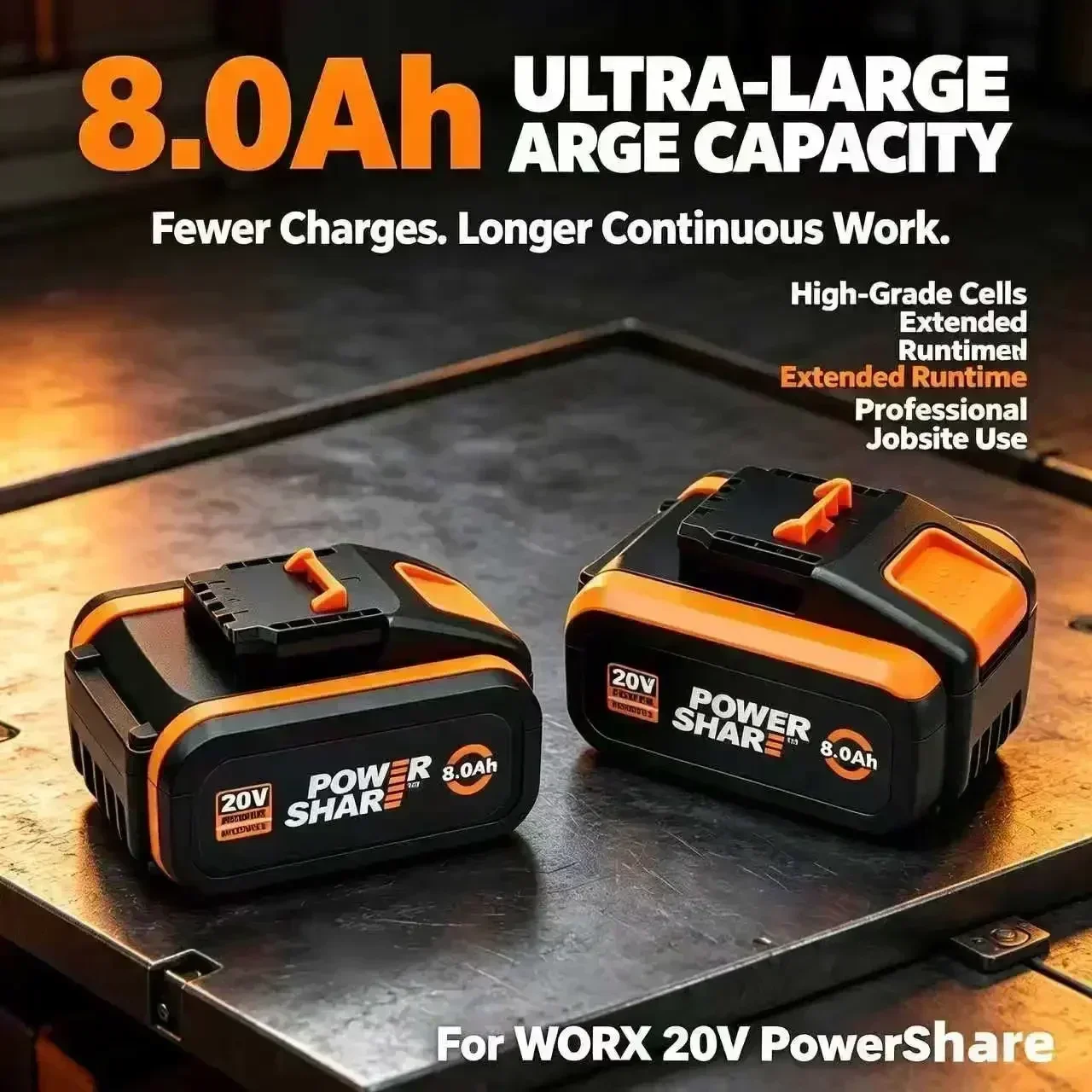 WORX PowerShare 20V 8,0Ah Lithium-Ionen-Akku, Ersatzakku für WORX 20V Akku-Werkzeuge, mit Überlade- und Überhitzungsschutz – Detail 5